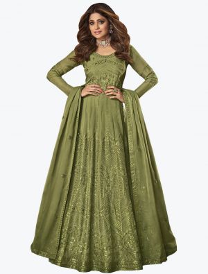 Mehendi Green Pure Georgette Elegant Designer Anarkali Suit FABSL20941
