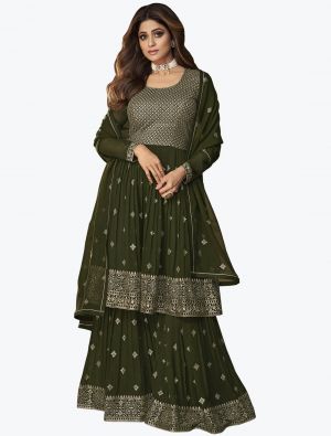 Mehendi Green Pure Georgette Stylish Designer Sharara Suit FABSL20950