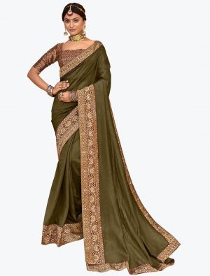 Mehendi Vichitra Silk Festive Wear Elegant Designer Saree small FABSA21654