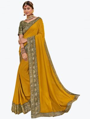 Mustard Vichitra Silk Festive Wear Elegant Designer Saree small FABSA21655