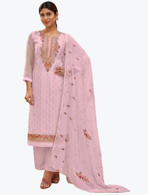 Pastel Pink Pure Georgette Classic Designer Palazzo Suit small FABSL20946