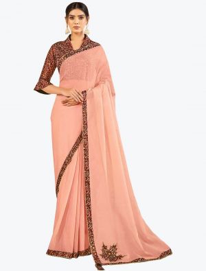 Perfect Peach Silk Tissue Party Wear Fancy Designer Saree thumbnail FABSA21636