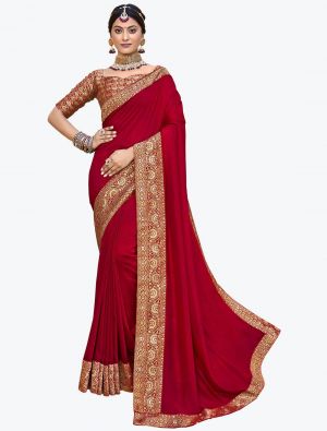 Red Vichitra Silk Festive Wear Elegant Designer Saree small FABSA21651