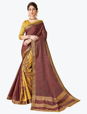 Rusty Brown Tussar Silk Half N Half Fancy Designer Saree FABSA21650