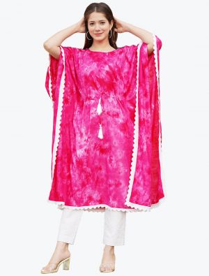 vibrant pink rayon slub tie dye print long kaftan fabku20546
