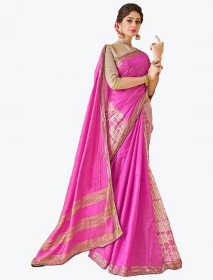 Vibrant Pink Tussar Silk Half N Half Fancy Designer Saree small FABSA21647