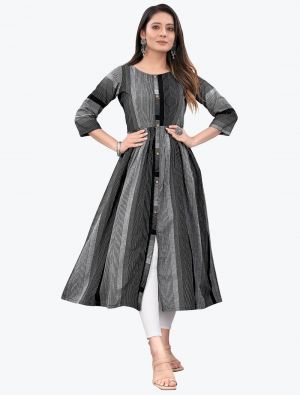 black and grey pure cotton casual wear stylish kurti fabku20572