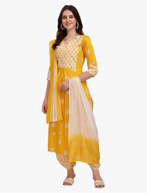 Bright Yellow Fine Rayon Patiala Style Readymade Suit FABSL20980