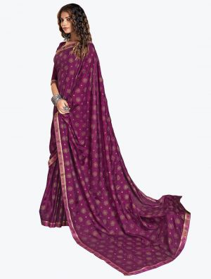 Deep Purple Foil Printed Soft Vichitra Silk Designer Saree small FABSA21733