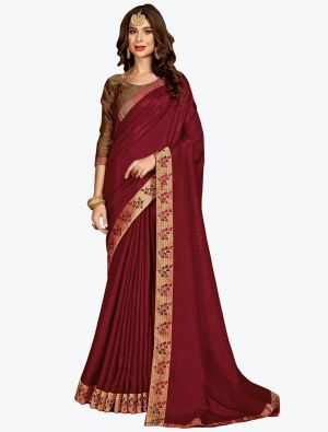 Maroon Soft Vichitra Silk Party Wear Designer Saree small FABSA21717