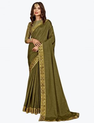 Mehendi Soft Vichitra Silk Party Wear Designer Saree small FABSA21721