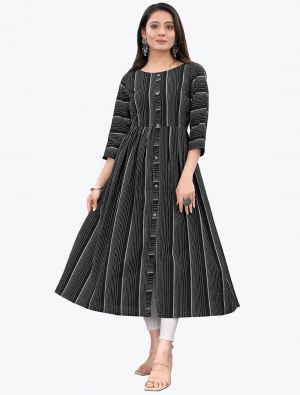 striped black pure cotton casual wear stylish kurti fabku20575