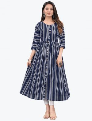striped blue pure cotton casual wear stylish kurti fabku20574