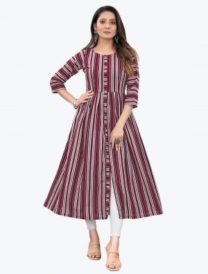 striped maroon pure cotton casual wear stylish kurti fabku20576