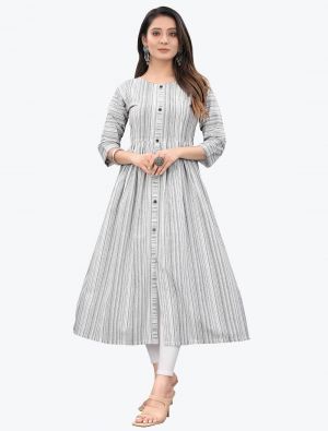 striped white pure cotton casual wear stylish kurti fabku20577