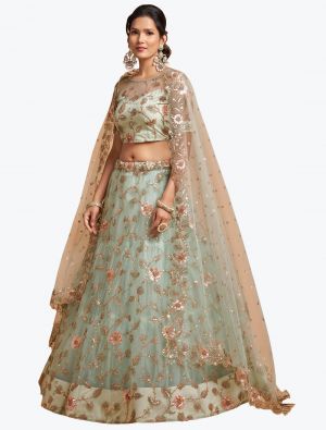 Ice Blue Soft Net Embroidered Party Wear Designer Lehenga Choli small FABLE20308