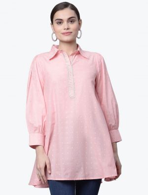 light pink premium cotton digital printed casual wear top fabku20596