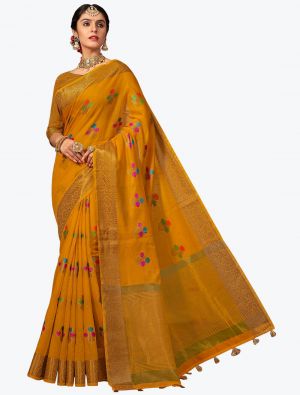 Mustard Chanderi Cotton Woven Designer Saree small FABSA21760
