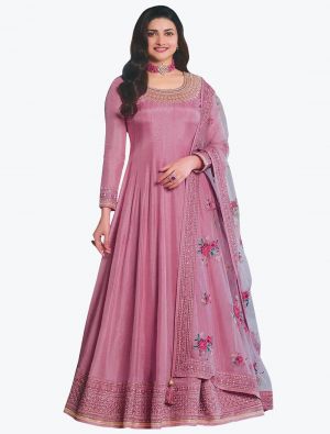 Onion Pink Dola Silk Embroidered Designer Anarkali Suit small FABSL20992
