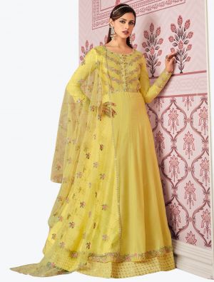 Bright Yellow Premium Russian Silk Anarkali Floor Length Suit small FABSL21037