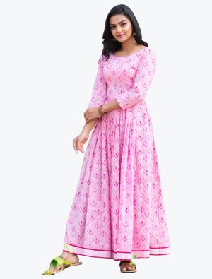 light pink muslin digital printed indo western kurti fabku20605