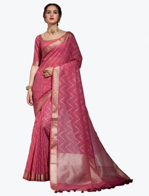 Light Pink Premium Linen Leheriya Designer Saree small FABSA21809