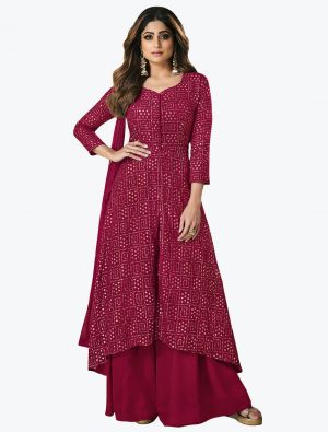 Magenta Pink Faux Georgette Exclusive Designer Palazzo Suit small FABSL21029