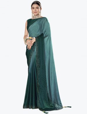 Teal Green Rangoli Silk Party Wear Saree small FABSA21816
