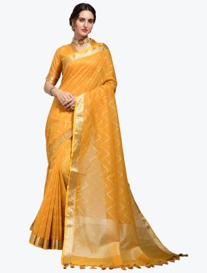 Warm Yellow Premium Linen Leheriya Designer Saree small FABSA21811