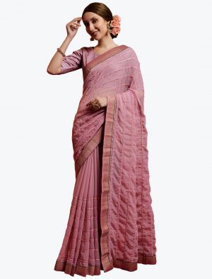 Perfect Peach Mirror Embroidered Party Wear Georgette Saree small FABSA21837