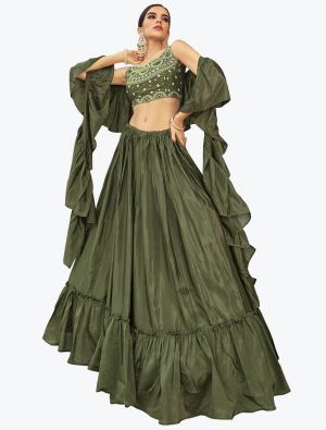 Olive Green Chinon Fancy Party Wear Designer Lehenga Choli small FABLE20323