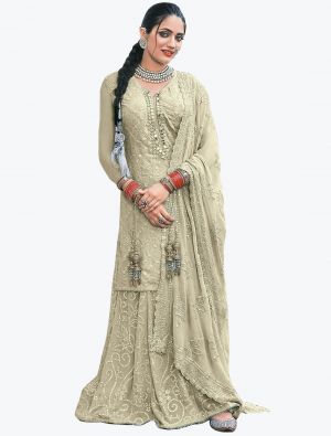 Light Pista Faux Georgette Embroidered Sharara Suit small FABSL21143