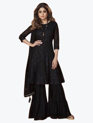 Rich Black Georgette Embroidered Sharara Suit small FABSL21138