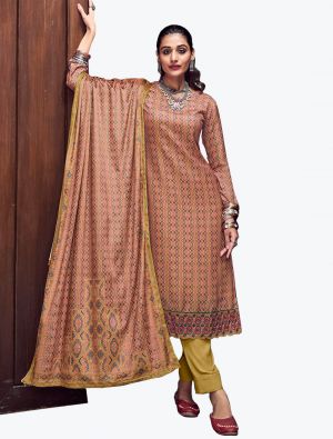 Dark Peach Embroidered Pashmina Suit With Swarovski Work small FABSL21201