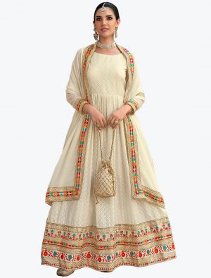 Off White Premium Georgette Embroidered Anarkali Suit small FABSL21206
