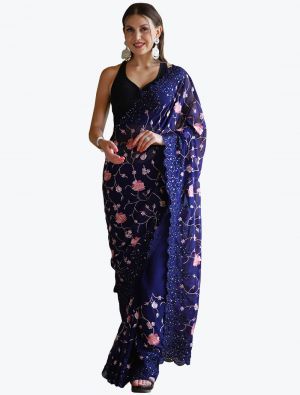 Rich Black Georgette Party Wear Embroidered Saree small FABSA21859