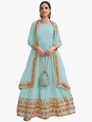 Sky Blue Premium Georgette Embroidered Anarkali Suit small FABSL21207