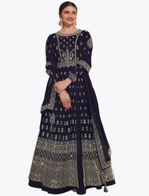 Dark Blue Georgette Embroidered Party Wear Anarkali Suit small FABSL21236
