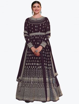 Dark Brown Georgette Embroidered Party Wear Anarkali Suit small FABSL21243