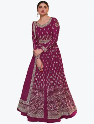 Dark Magenta Georgette Embroidered Party Wear Anarkali Suit small FABSL21242
