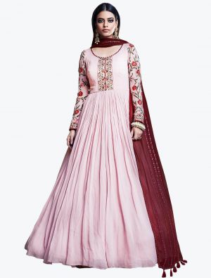 light pink premium georgette readymade gown with dupatta   fabgo20149