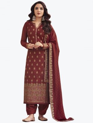 Maroon Sansui Silk Woven Designer Salwar Suit small FABSL21244