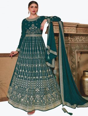 Rama Green Georgette Embroidered Party Wear Anarkali Suit small FABSL21241