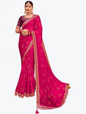 Rani Pink Satin Chiffon Designer Saree