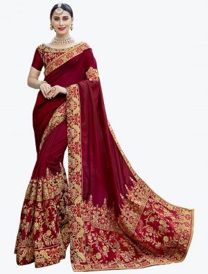 Royal Maroon Sana Silk Zari Embroidered Designer Saree