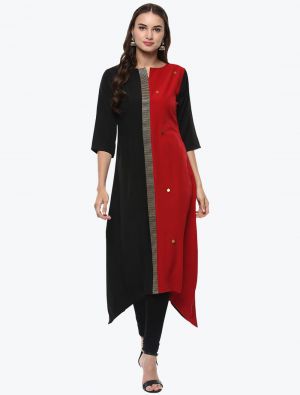 black red poly crepe casual wear kurti fabku20715