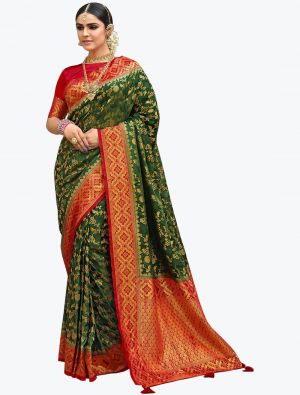 Dark Green Satin Silk Woven Designer Saree