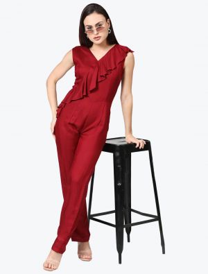 dark red premium viscose casual wear jumpsuit fabku20698