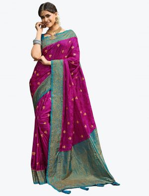Deep Magenta Satin Silk Woven Designer Saree
