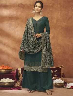 Green Georgette Semi Stitched Embroidered Palazzo Suit thumbnail FABSL21305